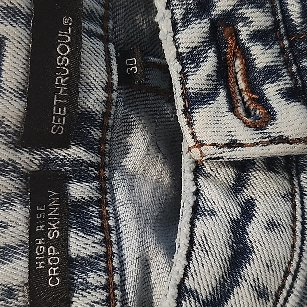 See Thru Soul High Rise Crop Skinny Acid Wash Jeans. Size 30.